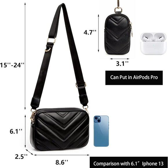 Chevron Quilted Small Crossbody Bag with Coin Purse Pouch, Women Square Camera S - Picture 6 of 8